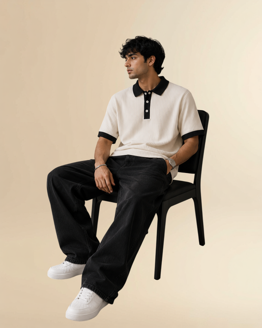 Essential Contrast Collar Ribbed Polo T-Shirt