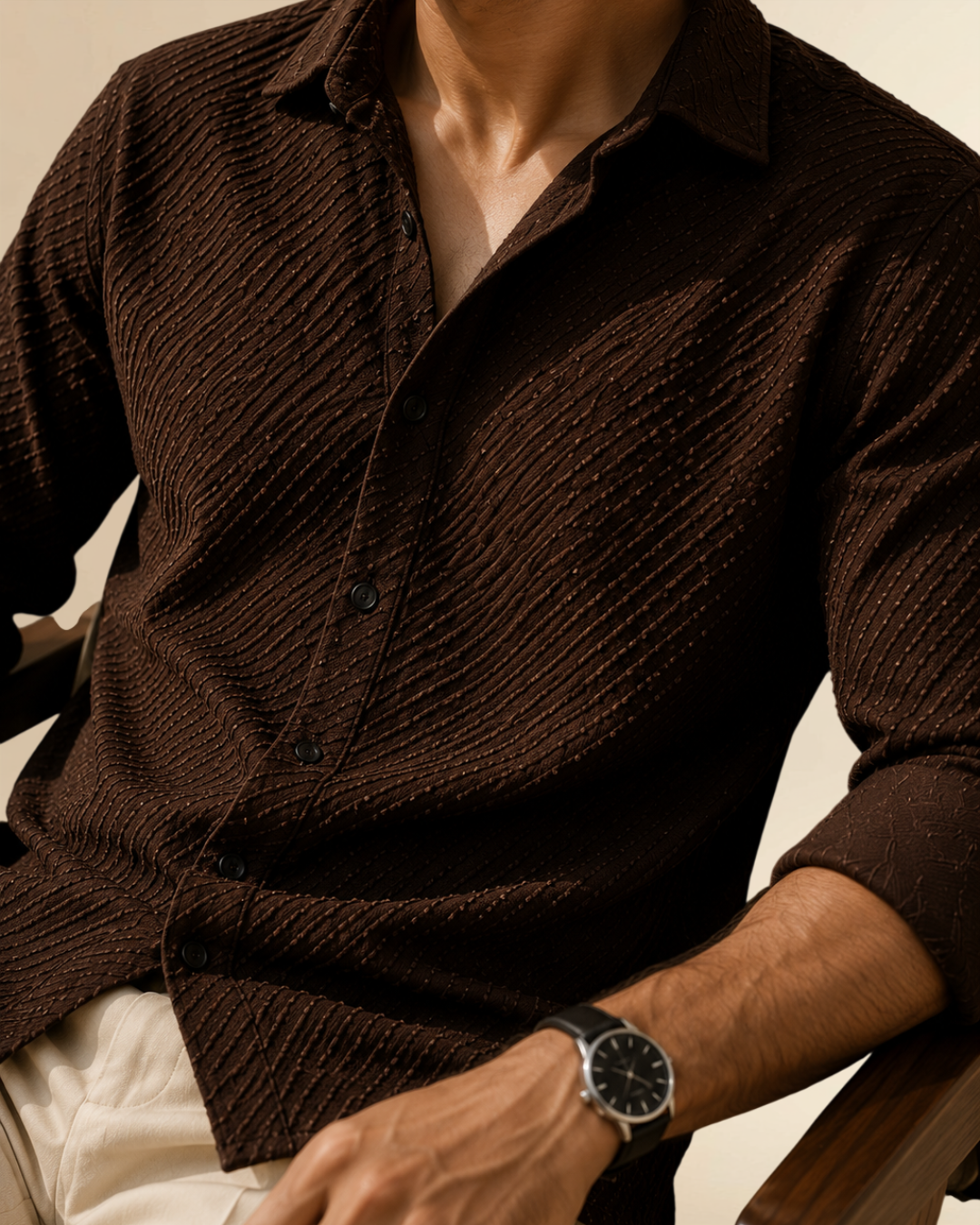 JVINGS Luxe Textured Brown Shirt