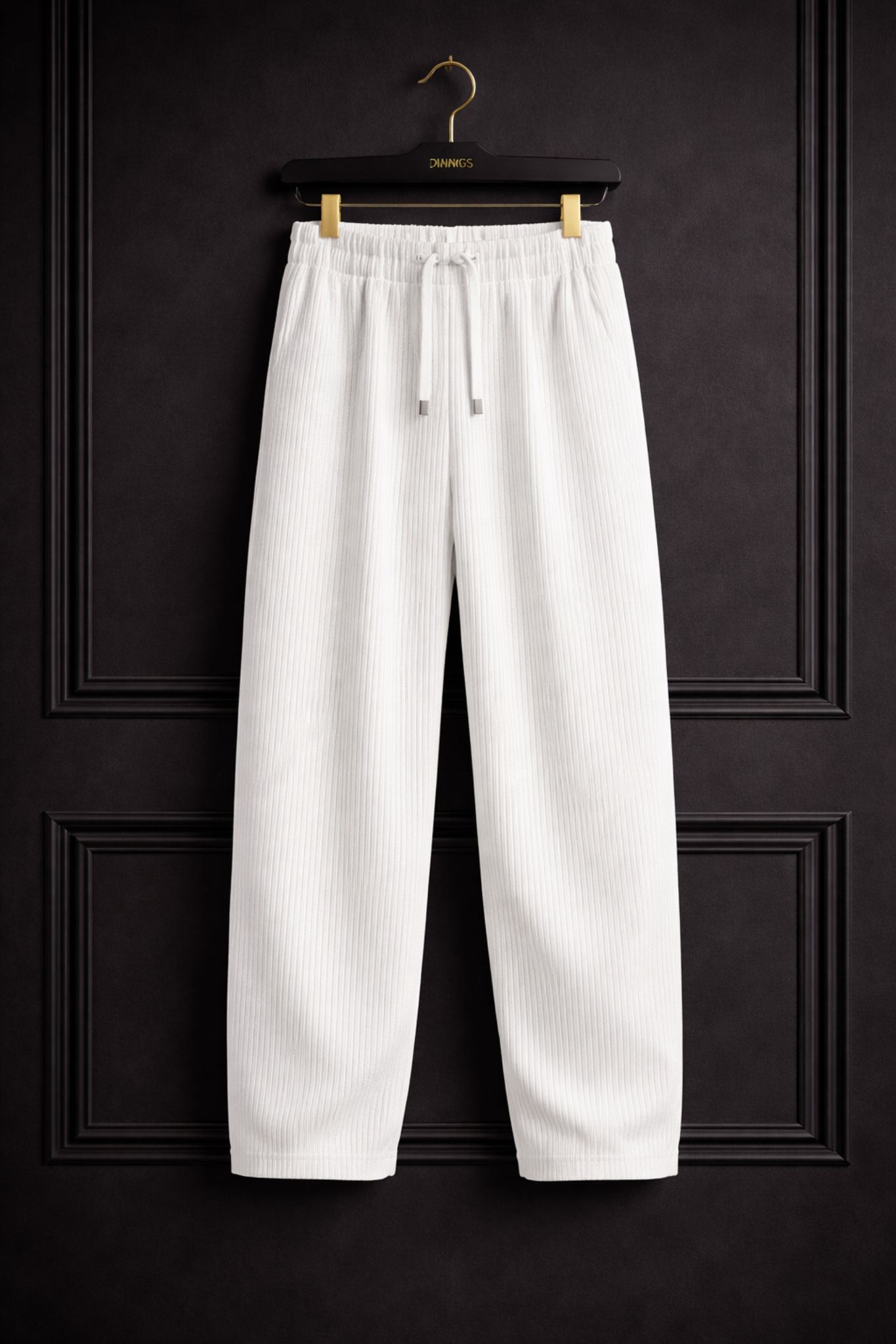 JVINGS Ivory Luxe Ribbed Pants – Premium Relaxed Fit Drawstring Trousers