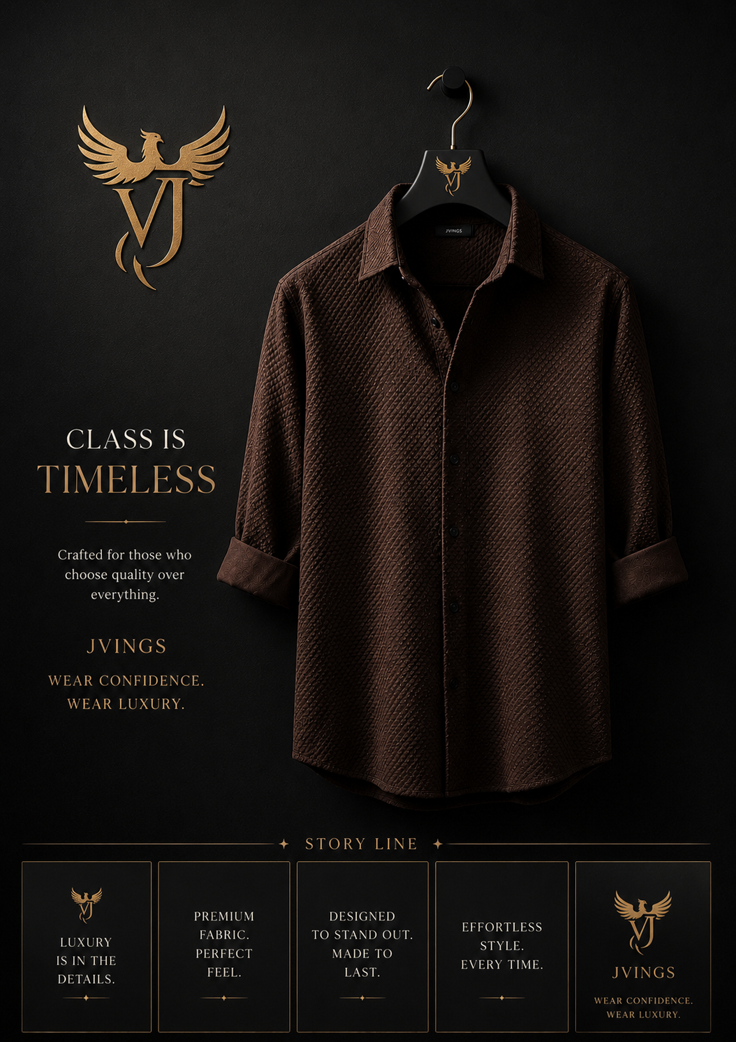 JVINGS Luxe Textured Brown Shirt