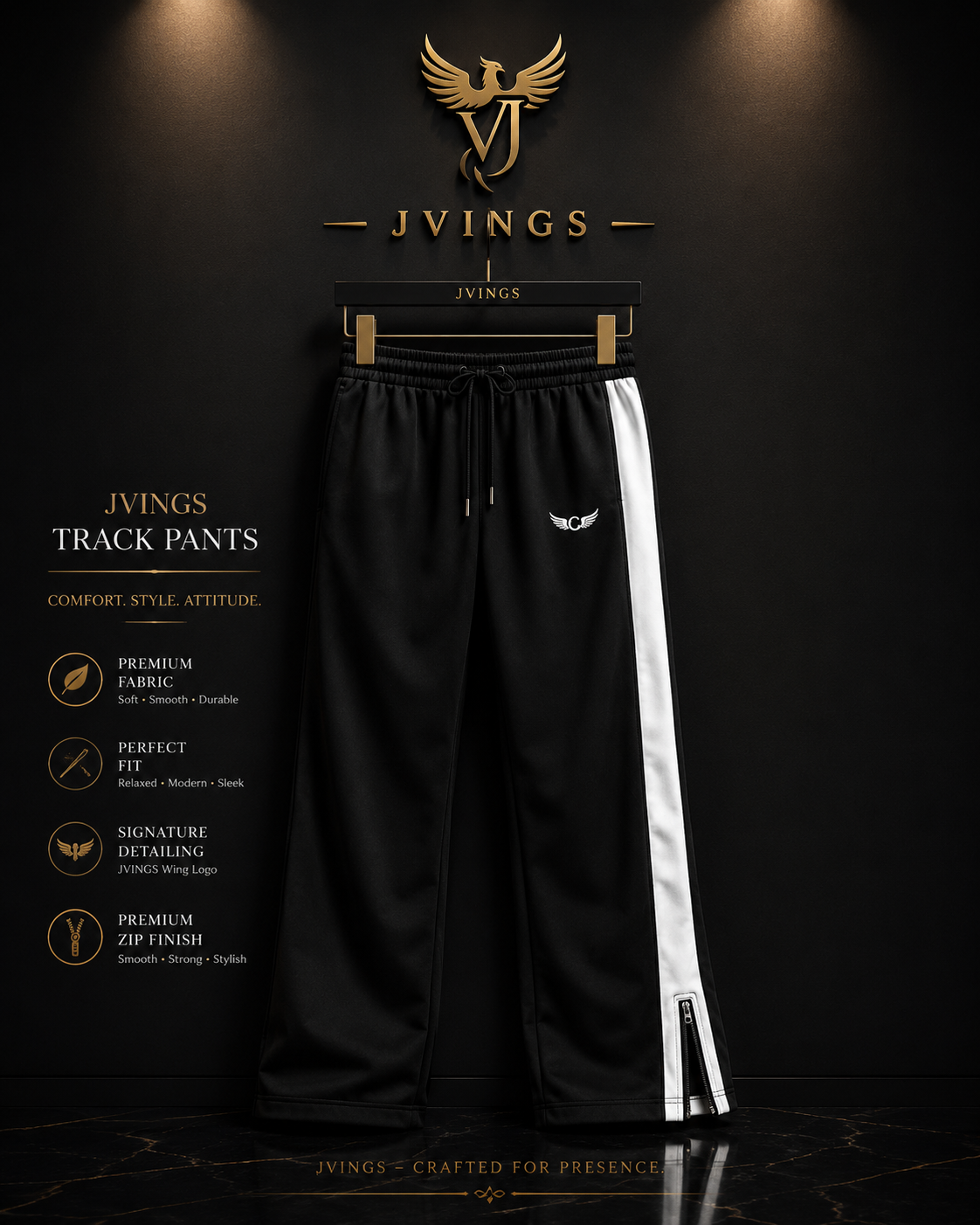 JVINGS Noir Stripe Track Pants