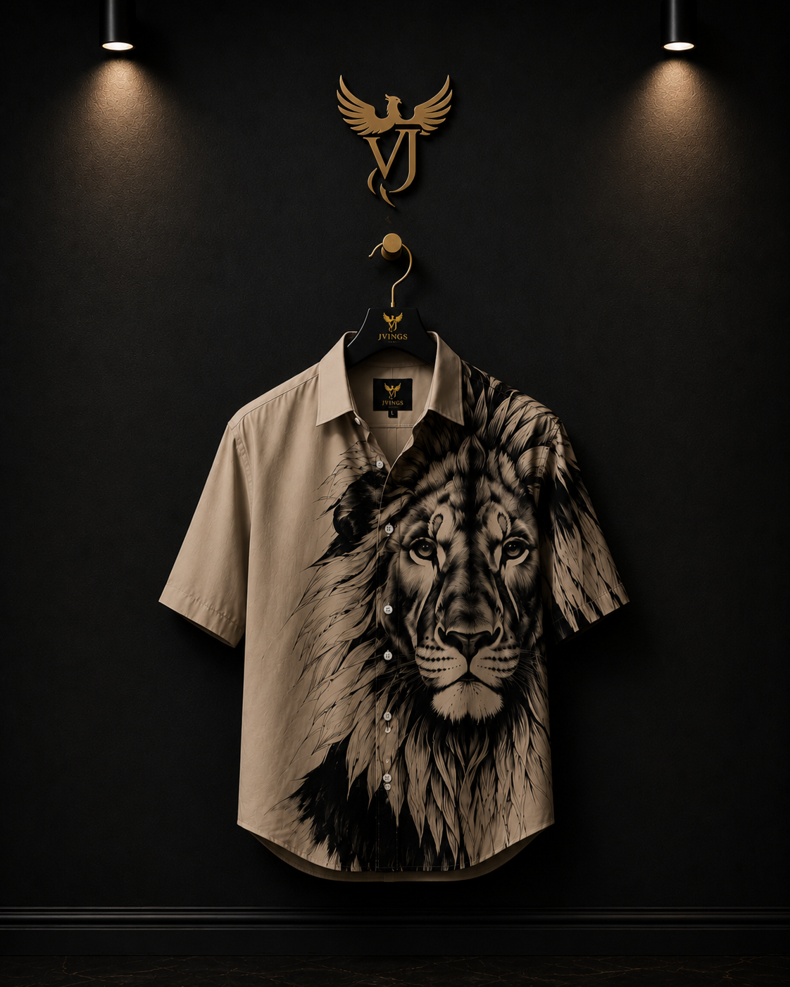 JVINGS Royal Lion Statement Shirt – Beige Edition