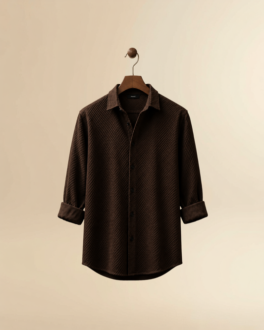JVINGS Luxe Textured Brown Shirt