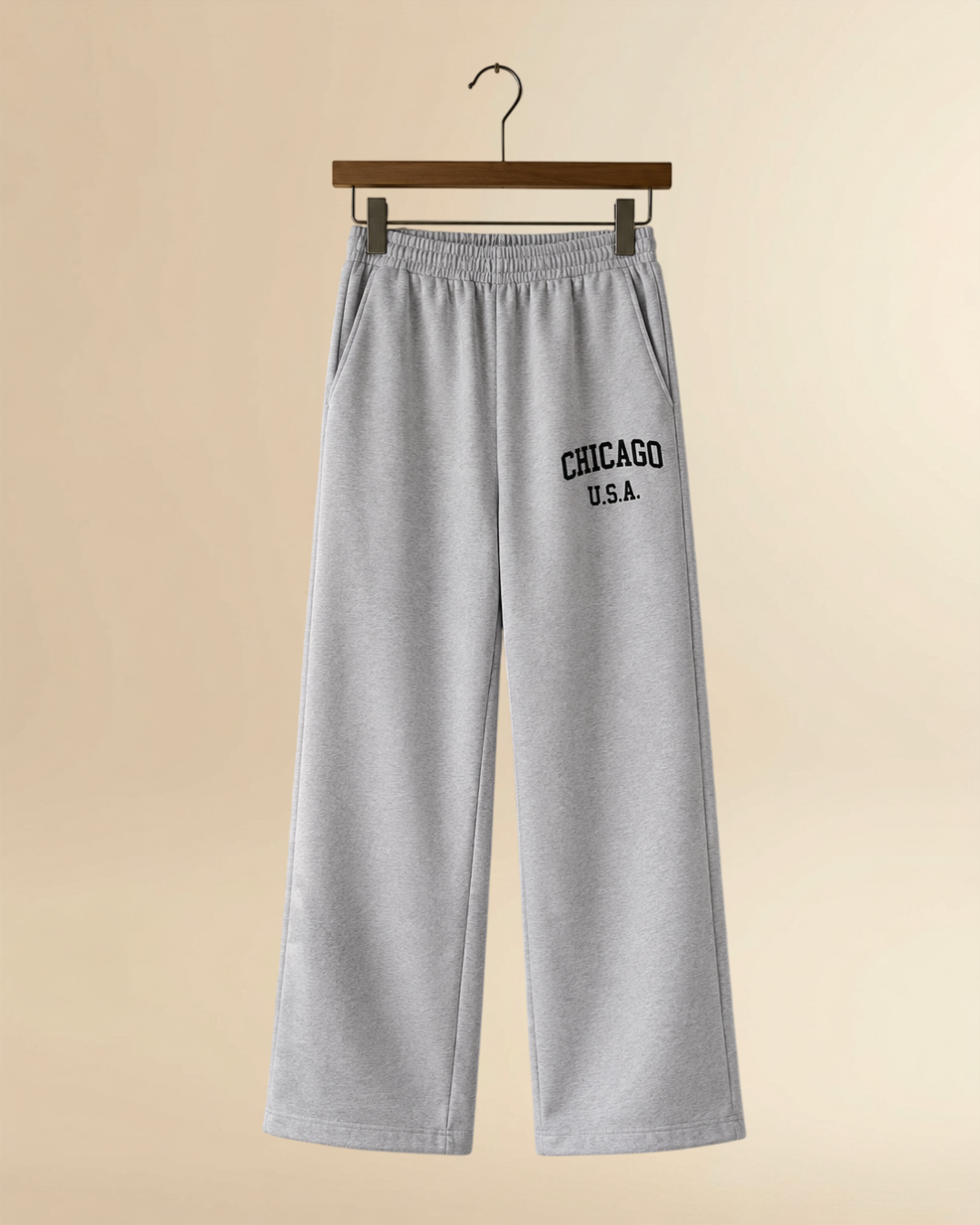 Chicago Wide Leg Track Pants | Relaxed Fit Premium Cotton Joggers - Grey Melange