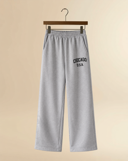 Chicago Wide Leg Track Pants | Relaxed Fit Premium Cotton Joggers - Grey Melange