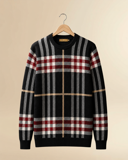 JVINGS Royal Check Knit Sweatshirt – Black Edition