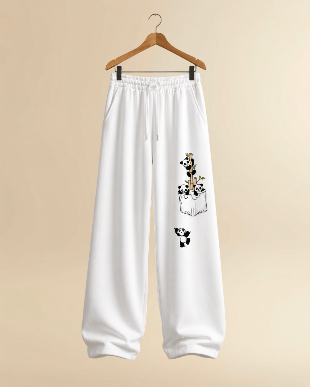 JVINGS Panda Wide Leg Track Pants – White