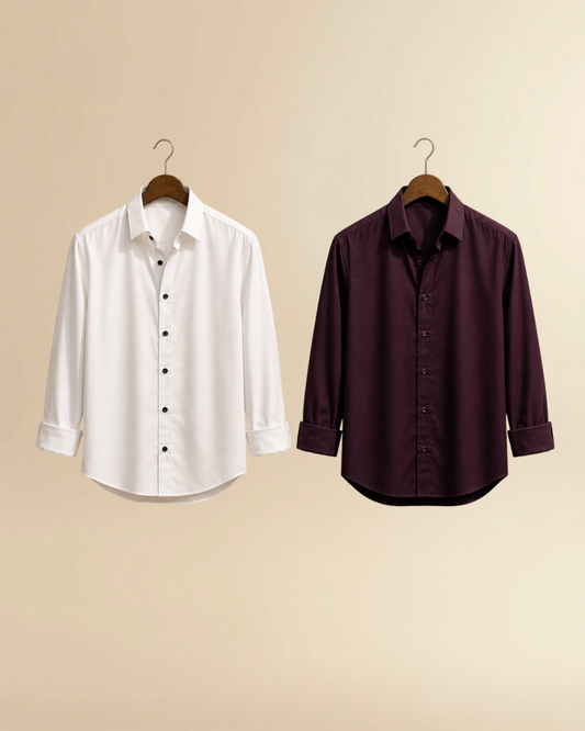 JVINGS Premium Duo Shirt Combo – White & Royal Plum Edition