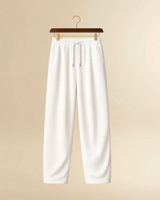 JVINGS Ivory Luxe Ribbed Pants – Premium Relaxed Fit Drawstring Trousers