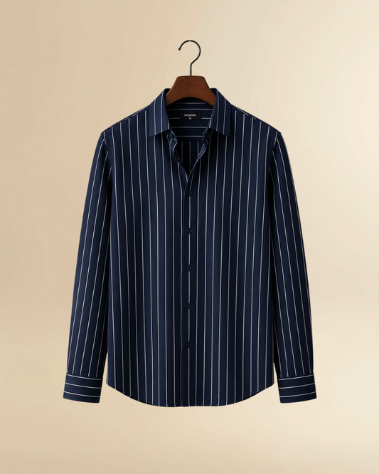 Navy Vertical Stripe Premium Shirt – Slim Fit | JVINGS