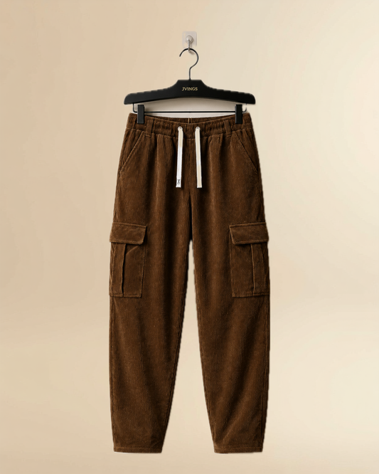 JVINGS Luxe Corduroy Cargo Pants – Premium Relaxed Fit Utility Trousers