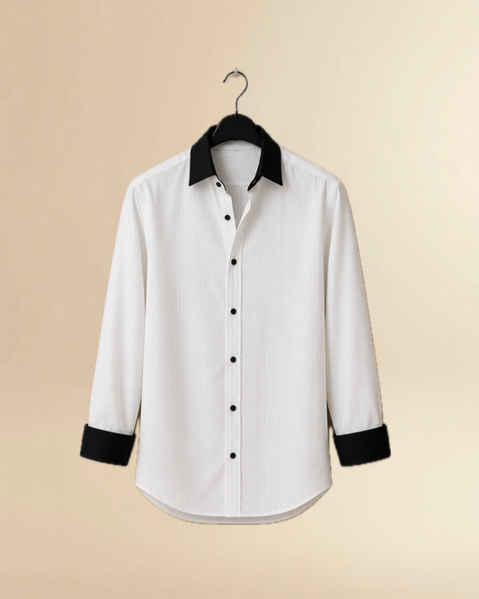 JVINGS Noir Luxe Contrast Shirt – Timeless Elegance in White & Black