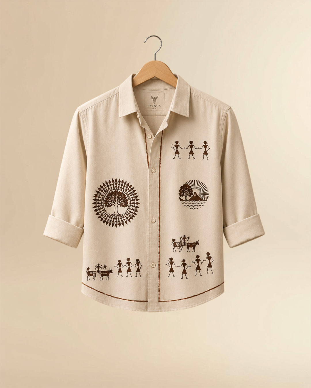 JVINGS Heritage Ivory Tribal Print Premium Casual Shirt