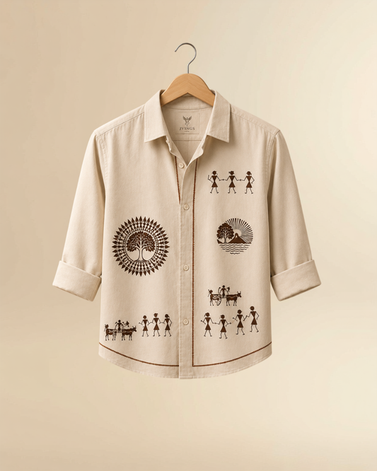 JVINGS Heritage Ivory Tribal Print Premium Casual Shirt