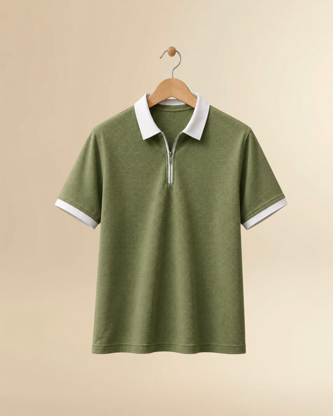JVings Signature Textured Zip Polo – Sage Green Edition