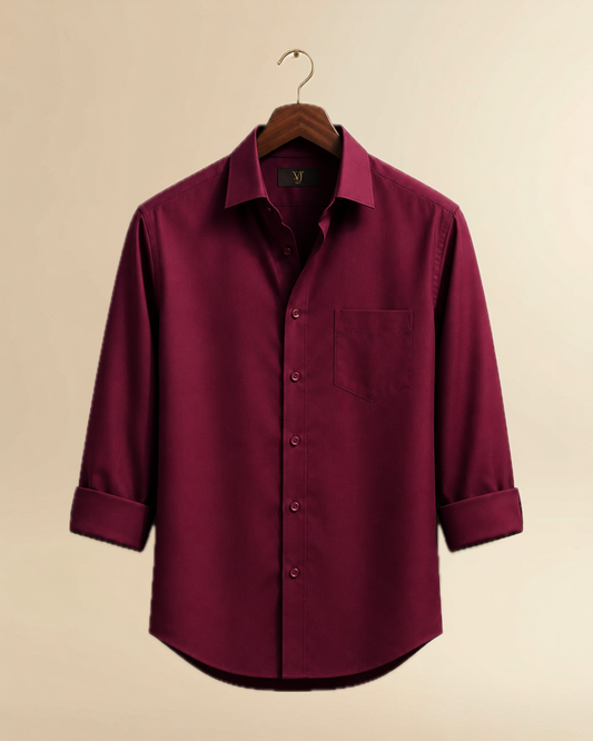 JVings Luxe Wine Formal Shirt – Premium Satin Finish | Slim Fit Elegance