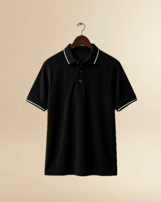JVINGS Noir Elite Polo – Premium Slim Fit Black Polo T-Shirt