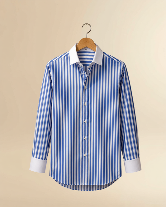 JVINGS Azure Stripe Premium Cotton Shirt – Blue & White Vertical Stripes