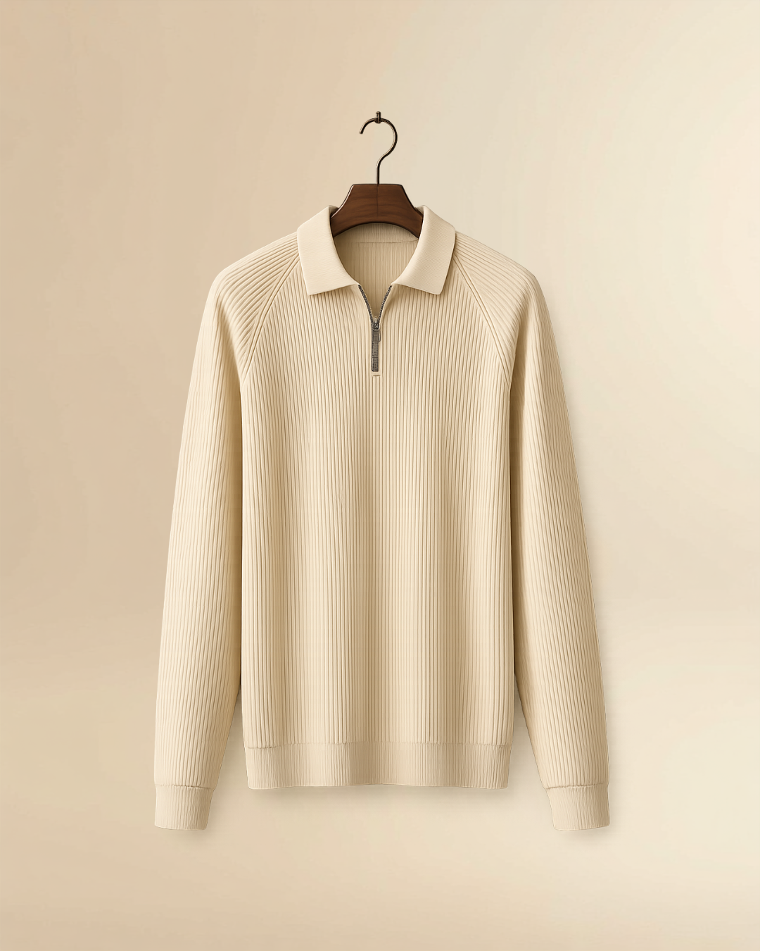 JVings Luxe Ribbed Half-Zip Polo Knit – Cream Edition