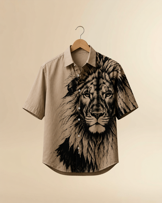 JVINGS Royal Lion Statement Shirt – Beige Edition