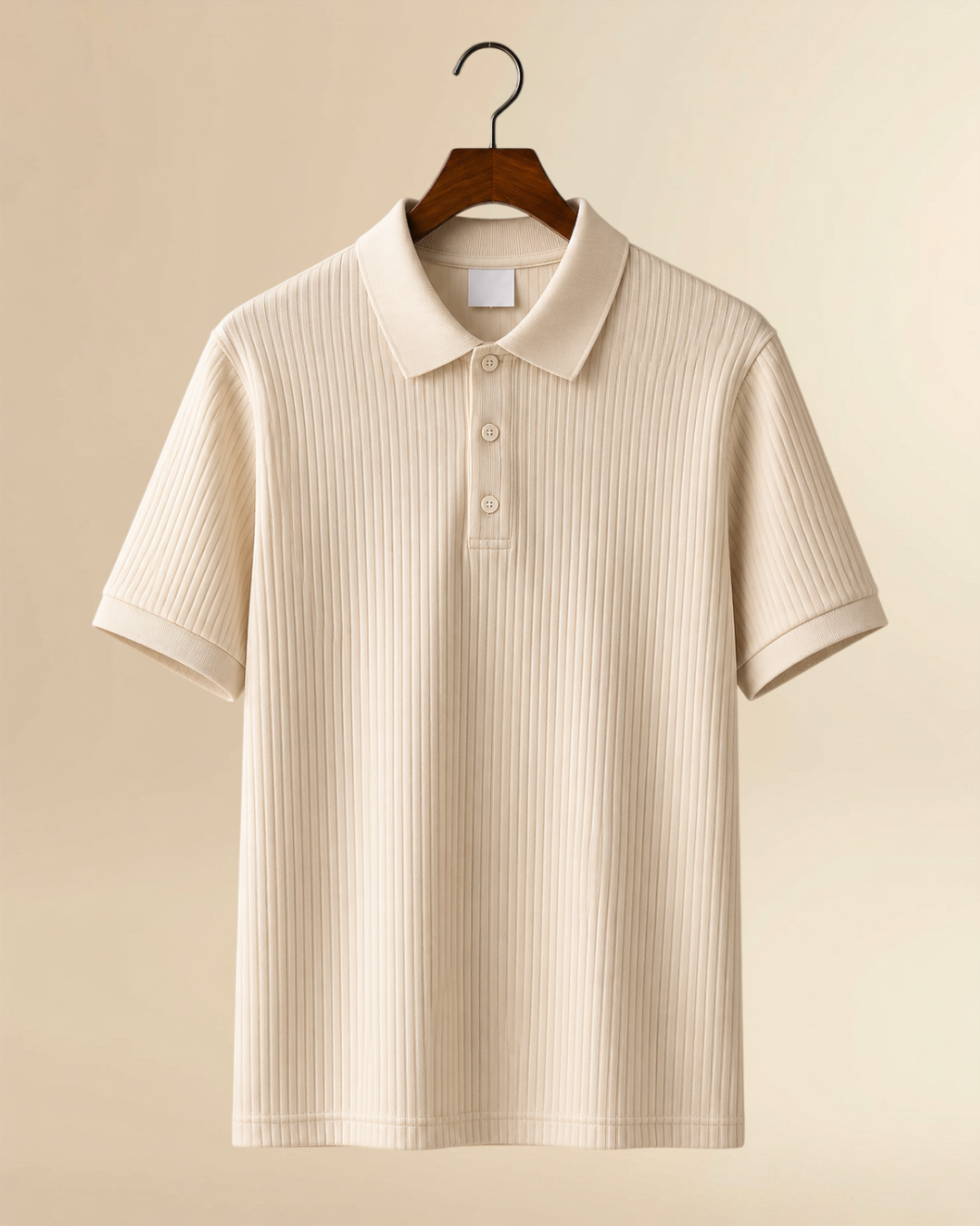 Essential Ribbed Knit Polo T-Shirt – Ivory | Premium Regular Fit