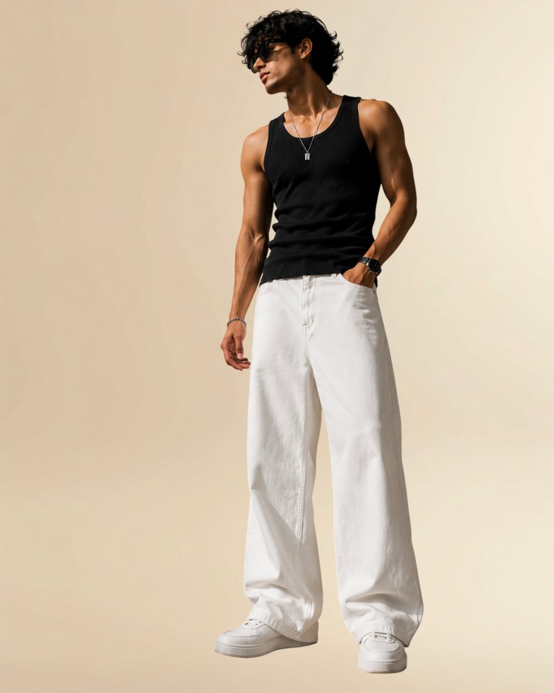 Men's White Baggy Jeans – Relaxed Fit Wide Leg Denim