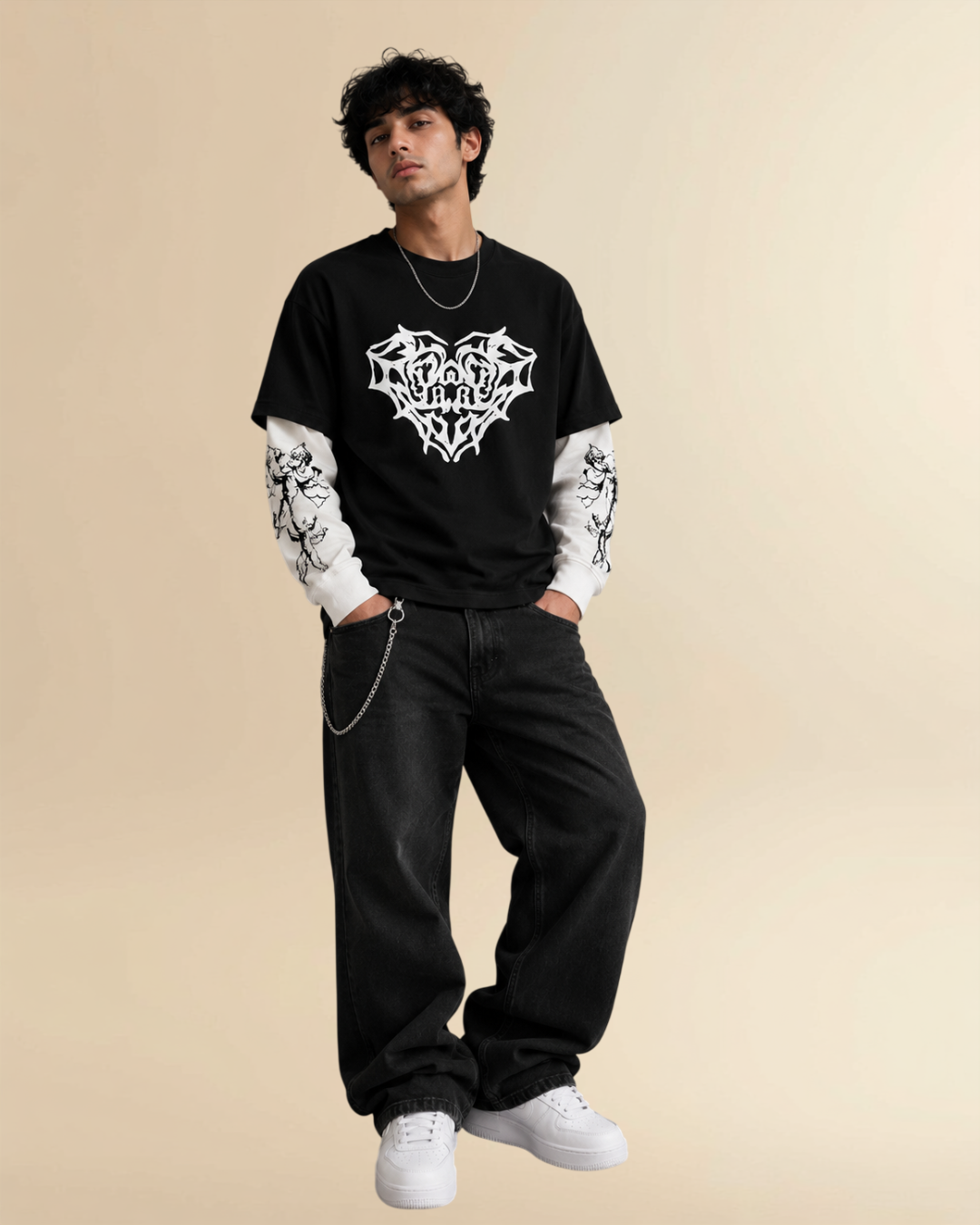 JVINGS Gothic Layered Oversized T-Shirt – Black