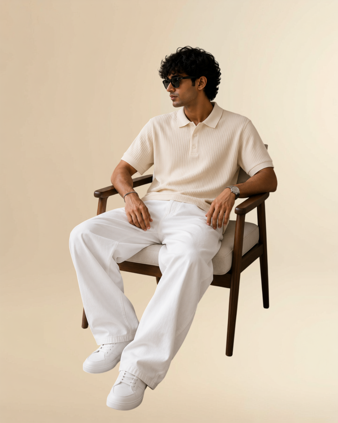 Essential Ribbed Knit Polo T-Shirt – Ivory | Premium Regular Fit
