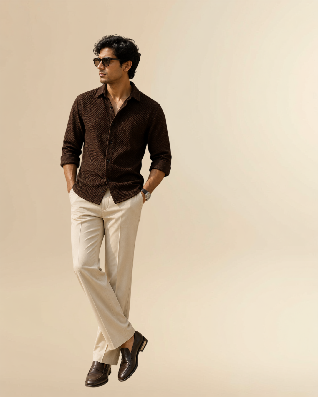 JVINGS Luxe Textured Brown Shirt