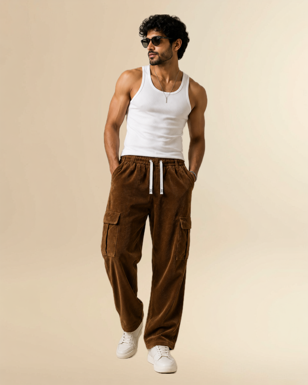 JVINGS Luxe Corduroy Cargo Pants – Premium Relaxed Fit Utility Trousers