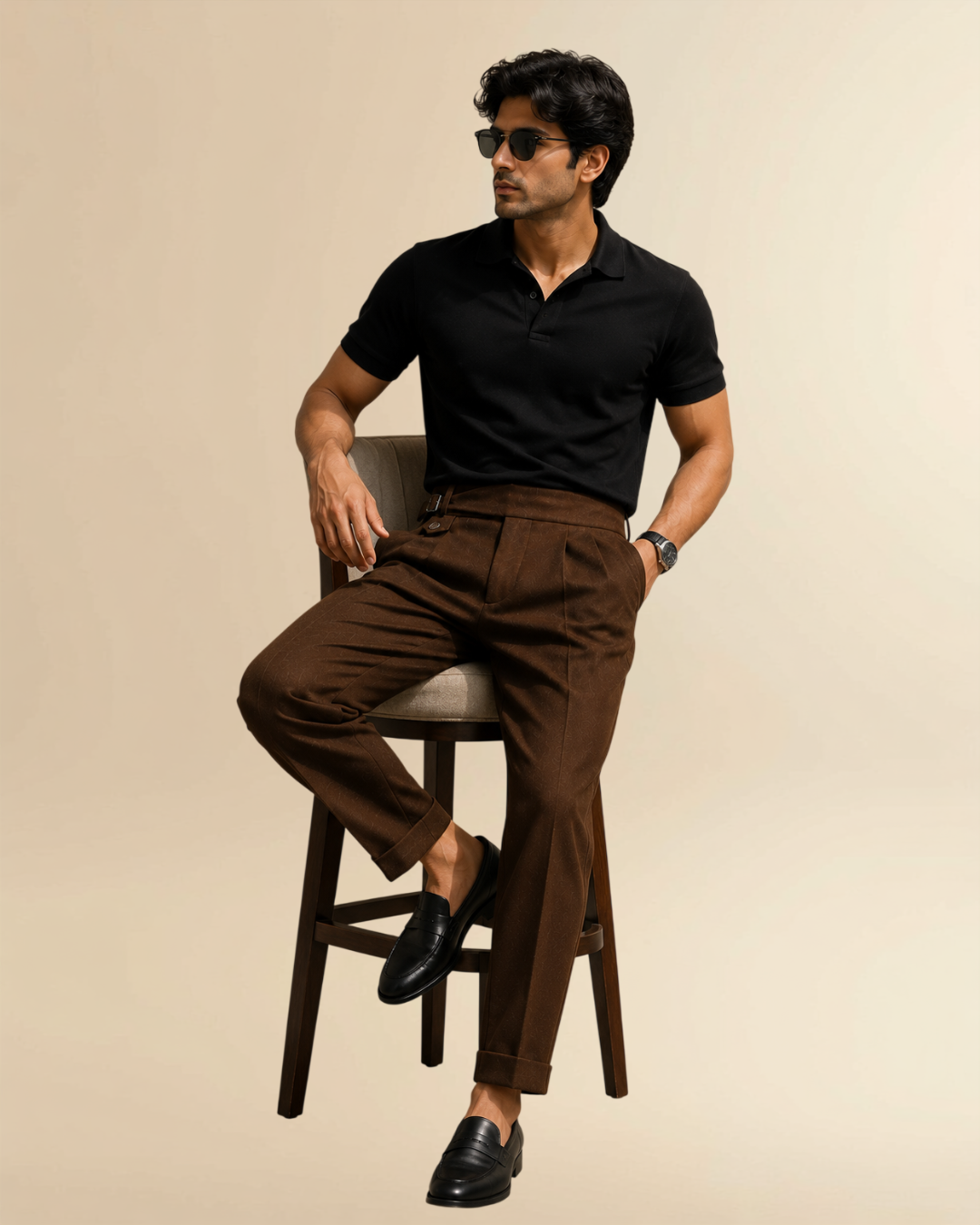 JVings Signature High-Waist Gurkha Trousers – Espresso Brown