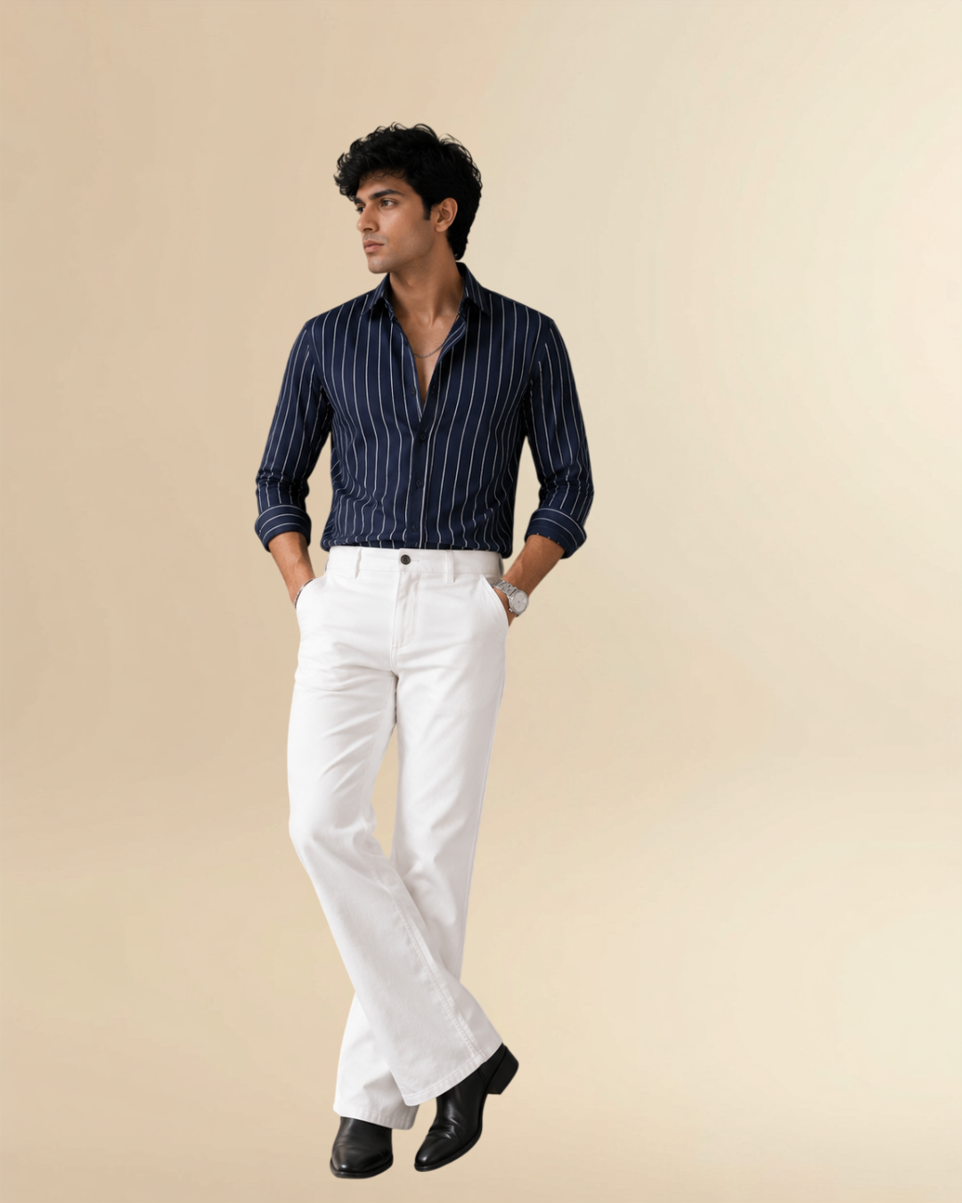 Navy Vertical Stripe Premium Shirt – Slim Fit | JVINGS