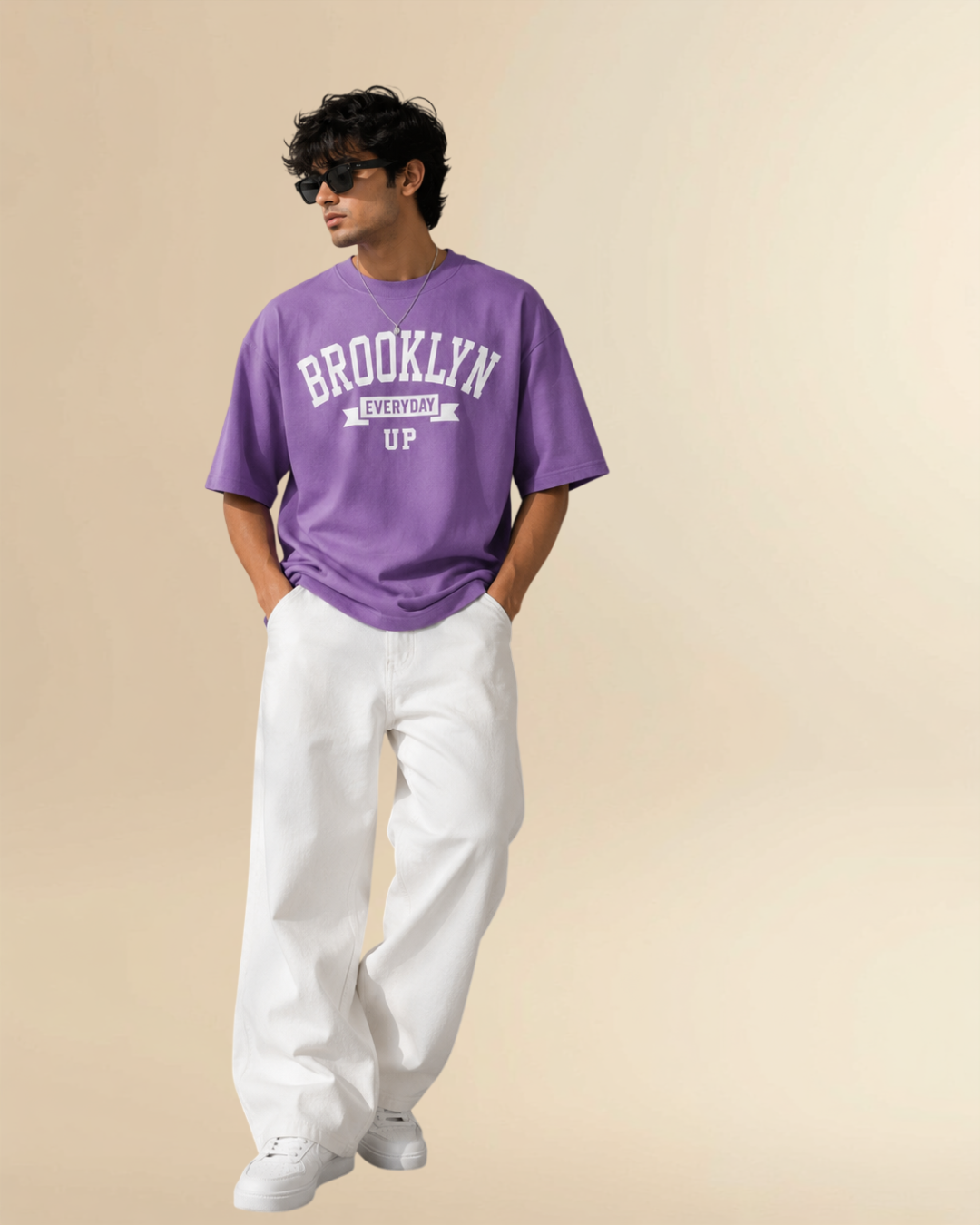 Brooklyn Oversized Graphic T-Shirt | Premium Relaxed Fit Cotton Tee - Lavender