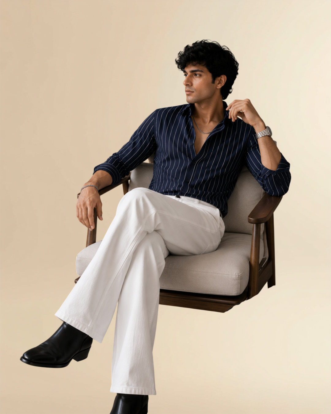 Navy Vertical Stripe Premium Shirt – Slim Fit | JVINGS