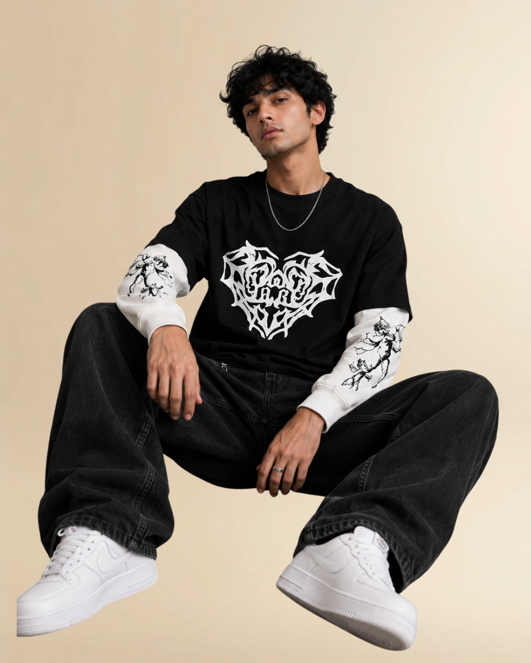JVINGS Gothic Layered Oversized T-Shirt – Black