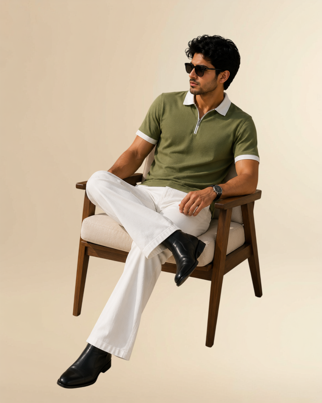 JVings Signature Textured Zip Polo – Sage Green Edition