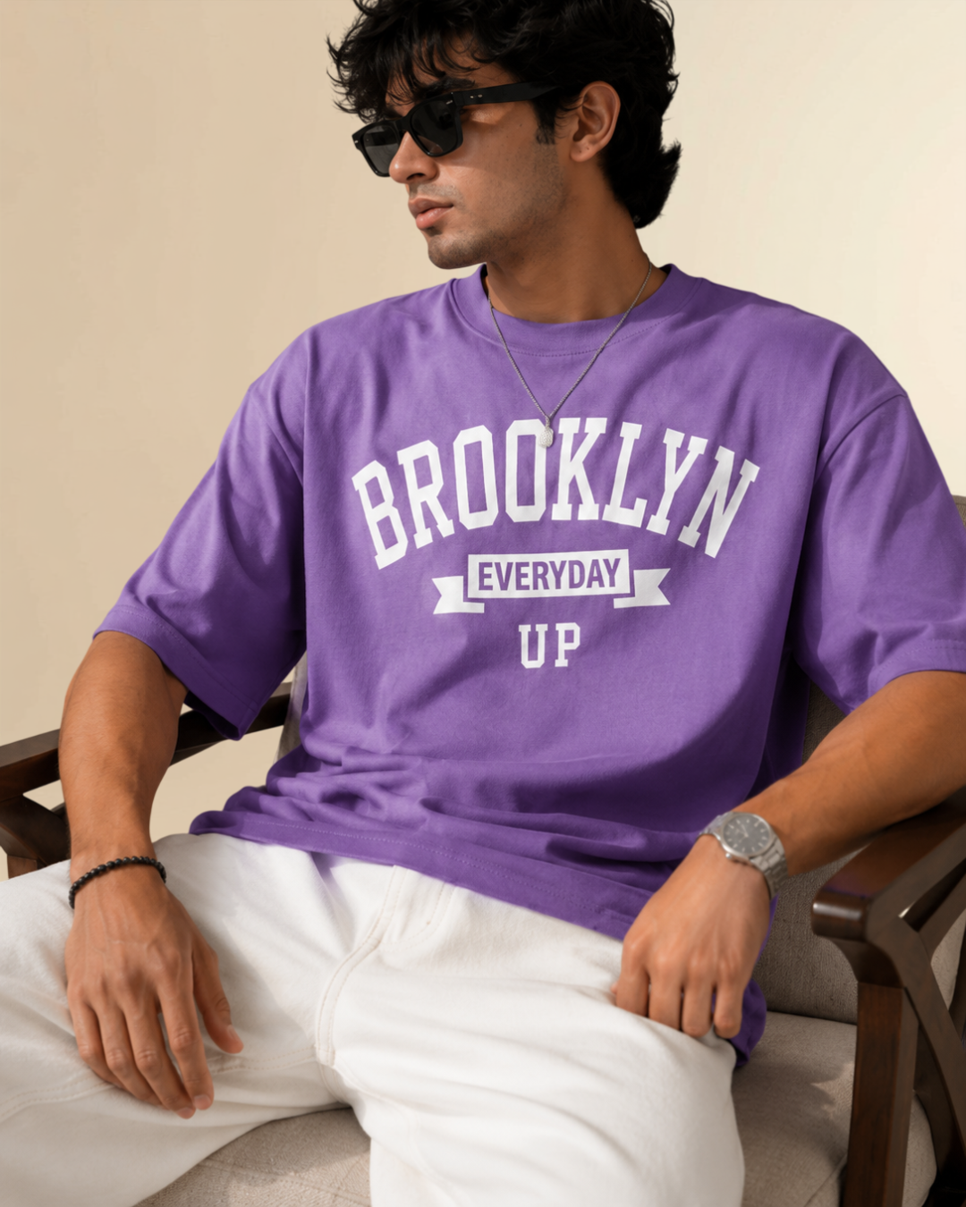 Brooklyn Oversized Graphic T-Shirt | Premium Relaxed Fit Cotton Tee - Lavender