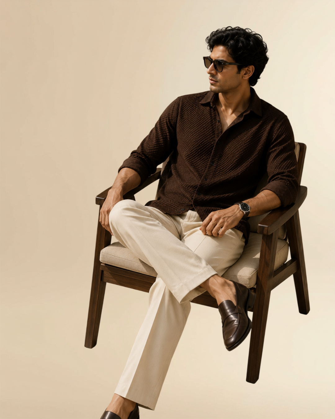 JVINGS Luxe Textured Brown Shirt