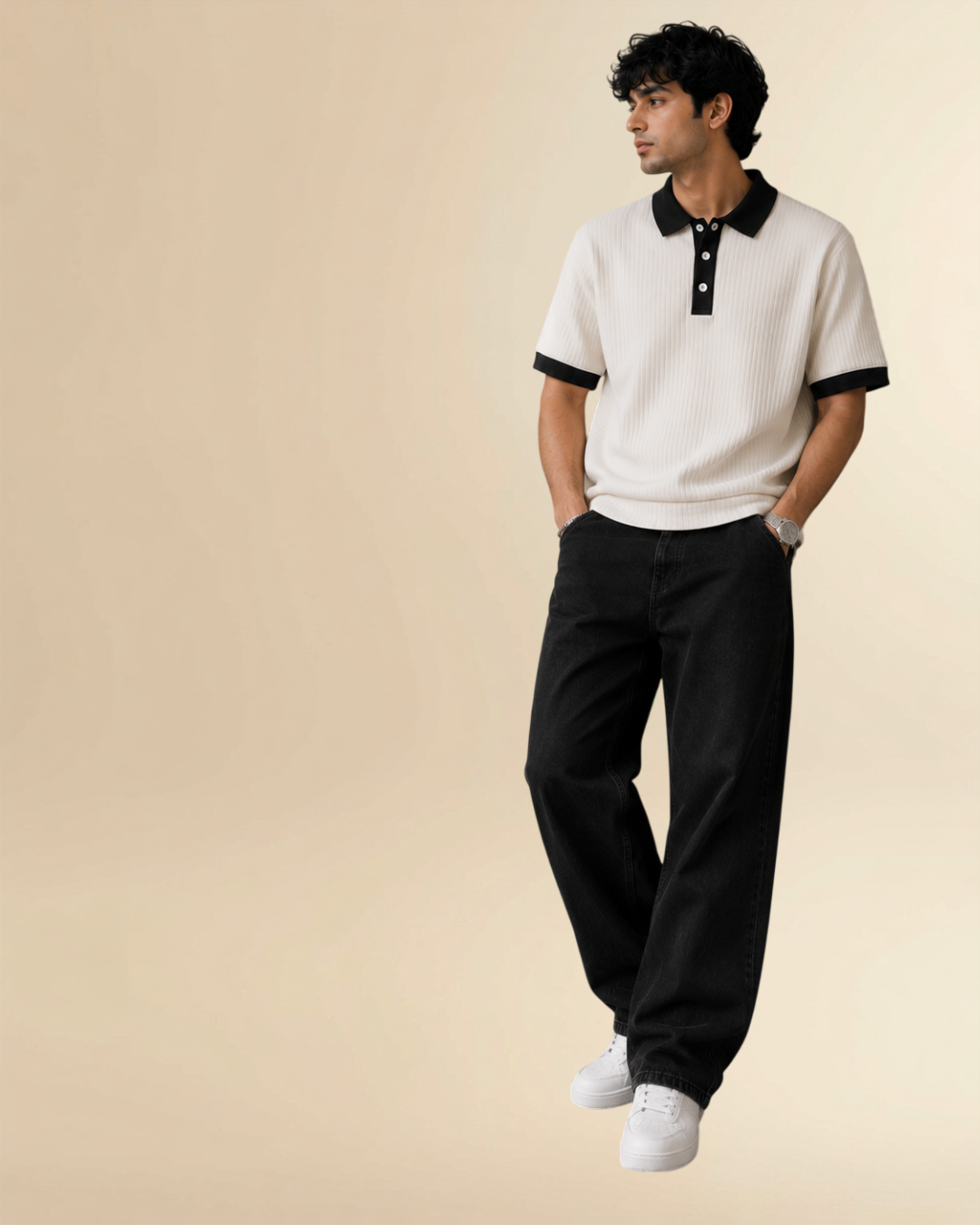 Essential Contrast Collar Ribbed Polo T-Shirt