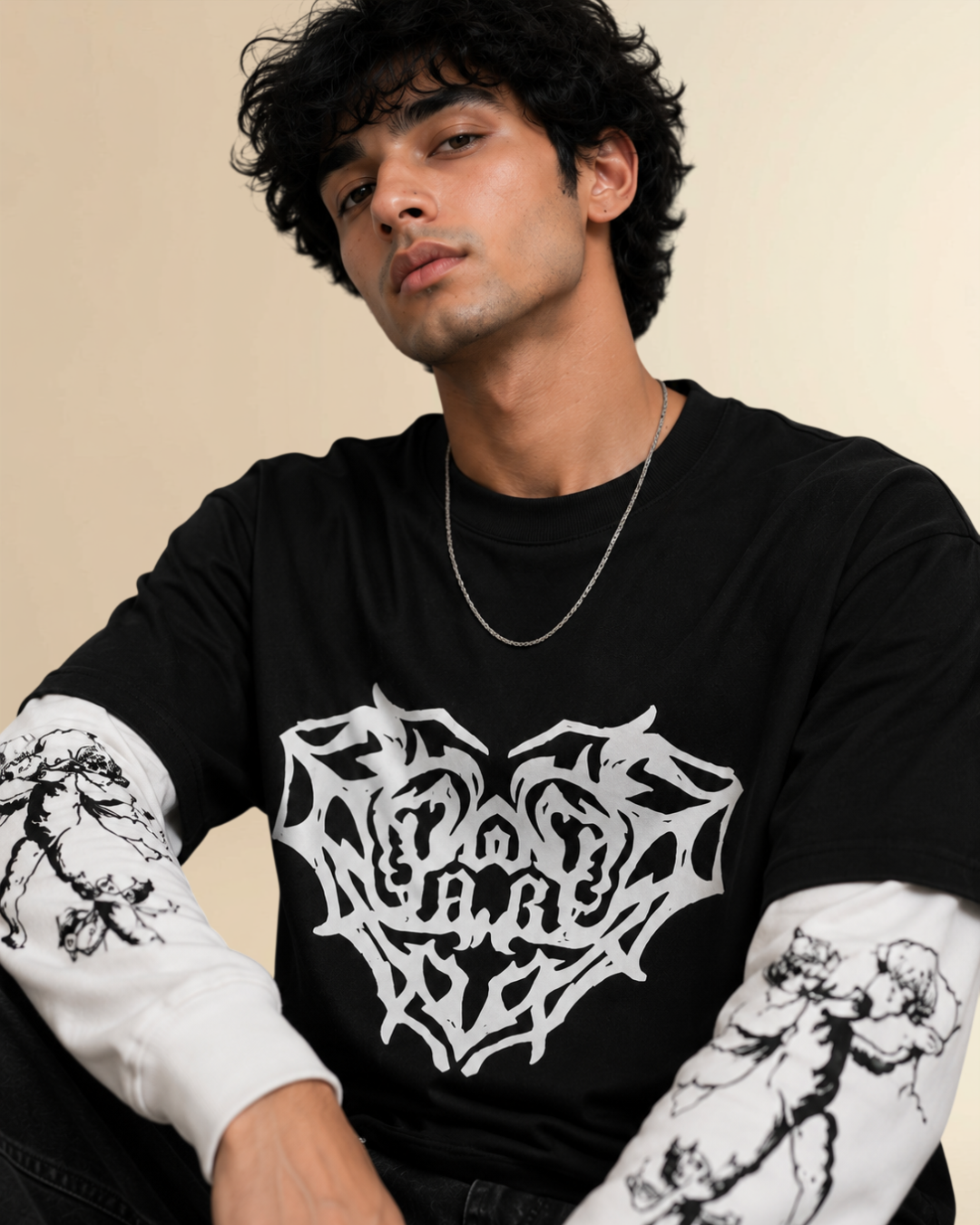 JVINGS Gothic Layered Oversized T-Shirt – Black