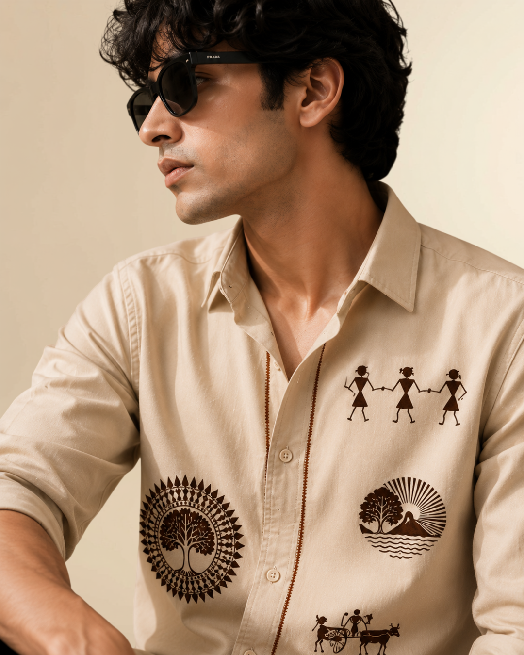 JVINGS Heritage Ivory Tribal Print Premium Casual Shirt