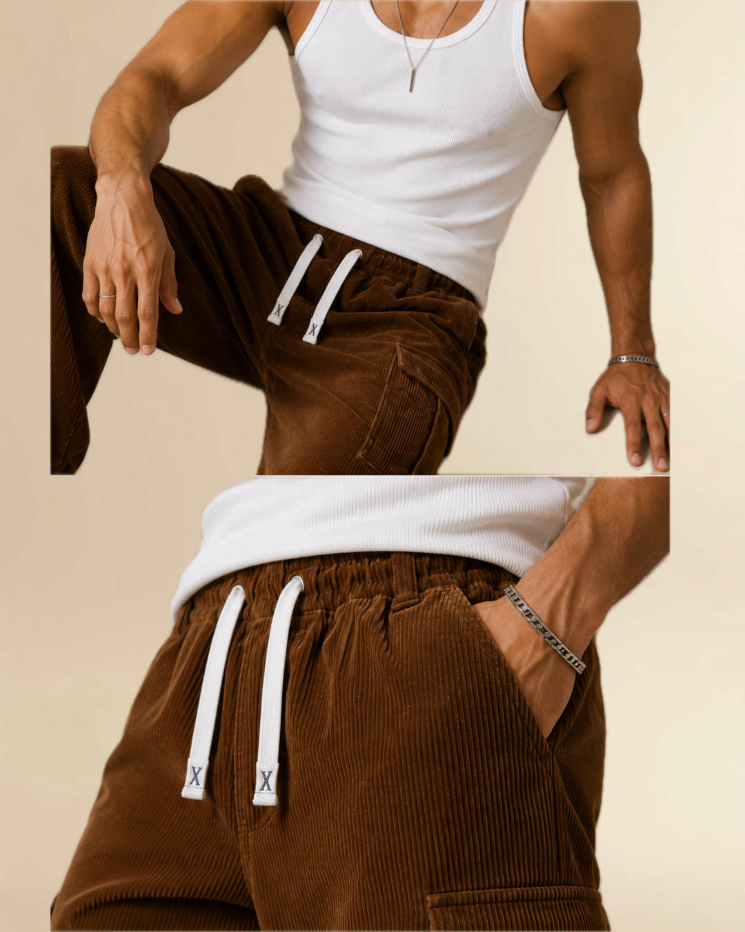 JVINGS Luxe Corduroy Cargo Pants – Premium Relaxed Fit Utility Trousers