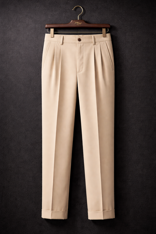 JVings Luxe Beige Tailored Trousers – Premium Relaxed Fit | Minimal Elegance