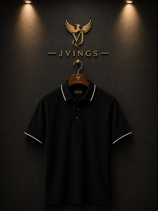 JVINGS Noir Elite Polo – Premium Slim Fit Black Polo T-Shirt