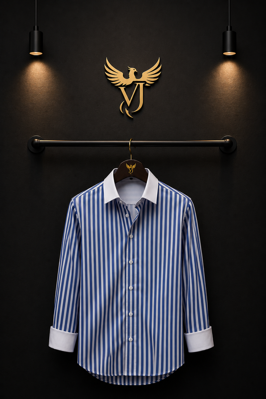 JVINGS Azure Stripe Premium Cotton Shirt – Blue & White Vertical Stripes