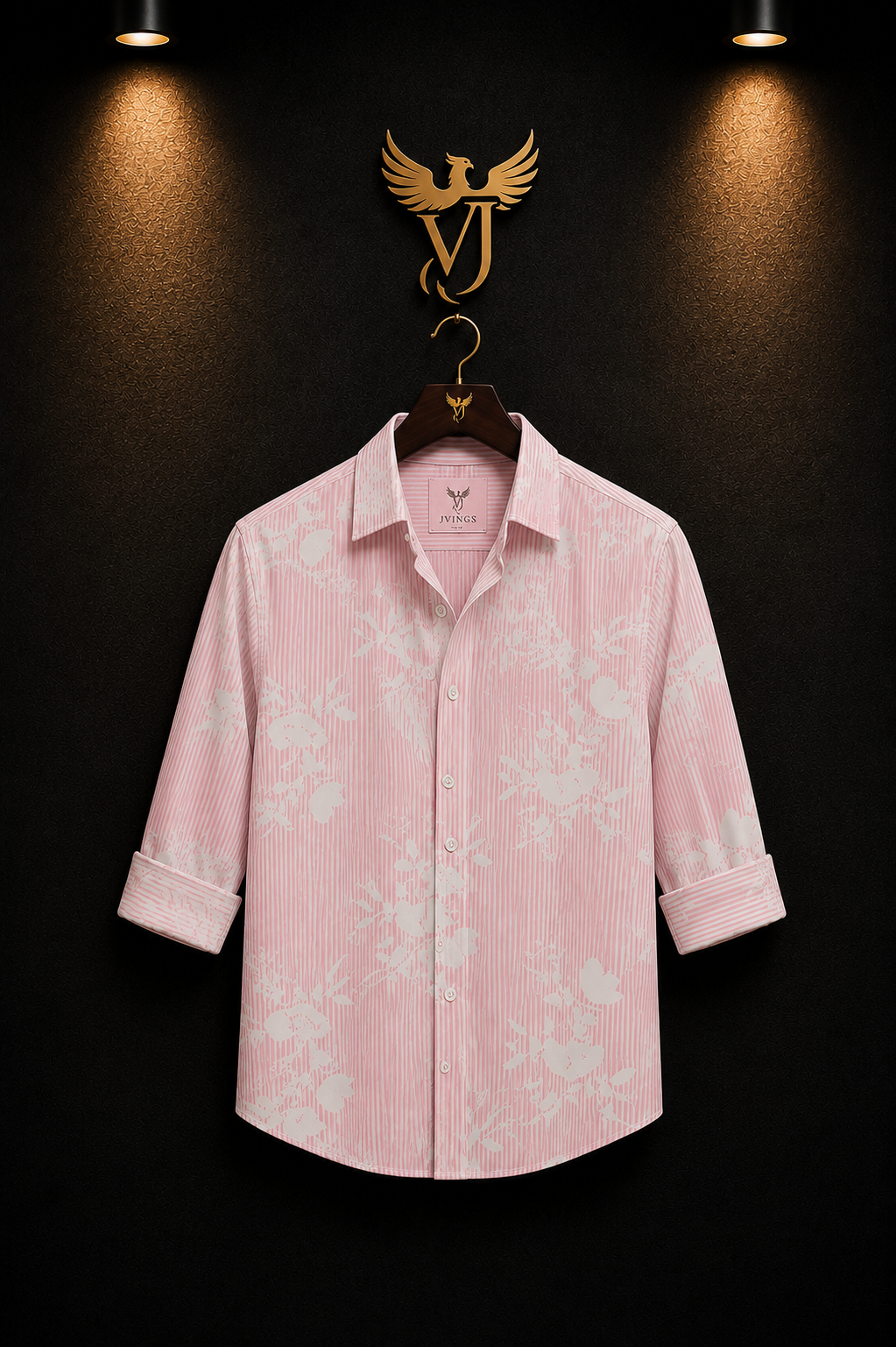 JVINGS Blush Bloom Premium Stripe Shirt | Luxury Floral Pink Shirt for Men