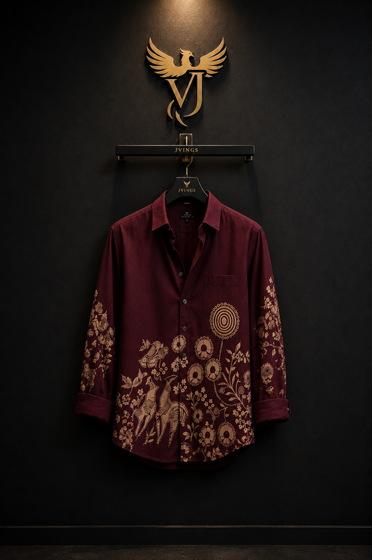 JVINGS Heritage Maroon Statement Shirt | Premium Printed Men's Shirt