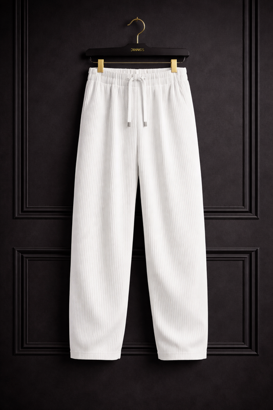 JVINGS Ivory Luxe Ribbed Pants – Premium Relaxed Fit Drawstring Trousers