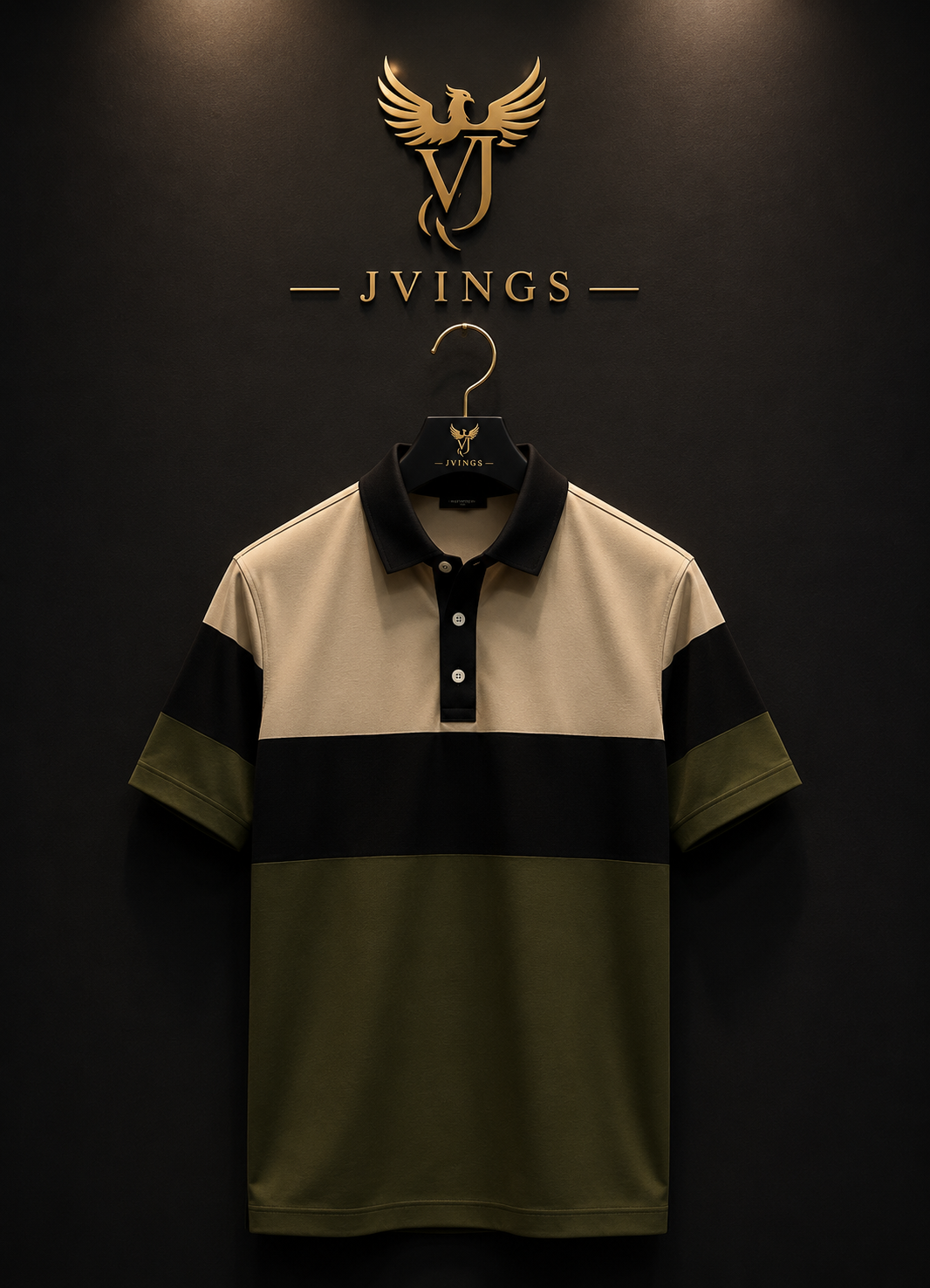 JVINGS Luxe Contrast Polo – Olive Noir Edition
