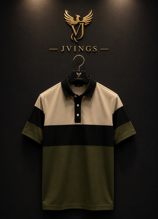 JVINGS Luxe Contrast Polo – Olive Noir Edition